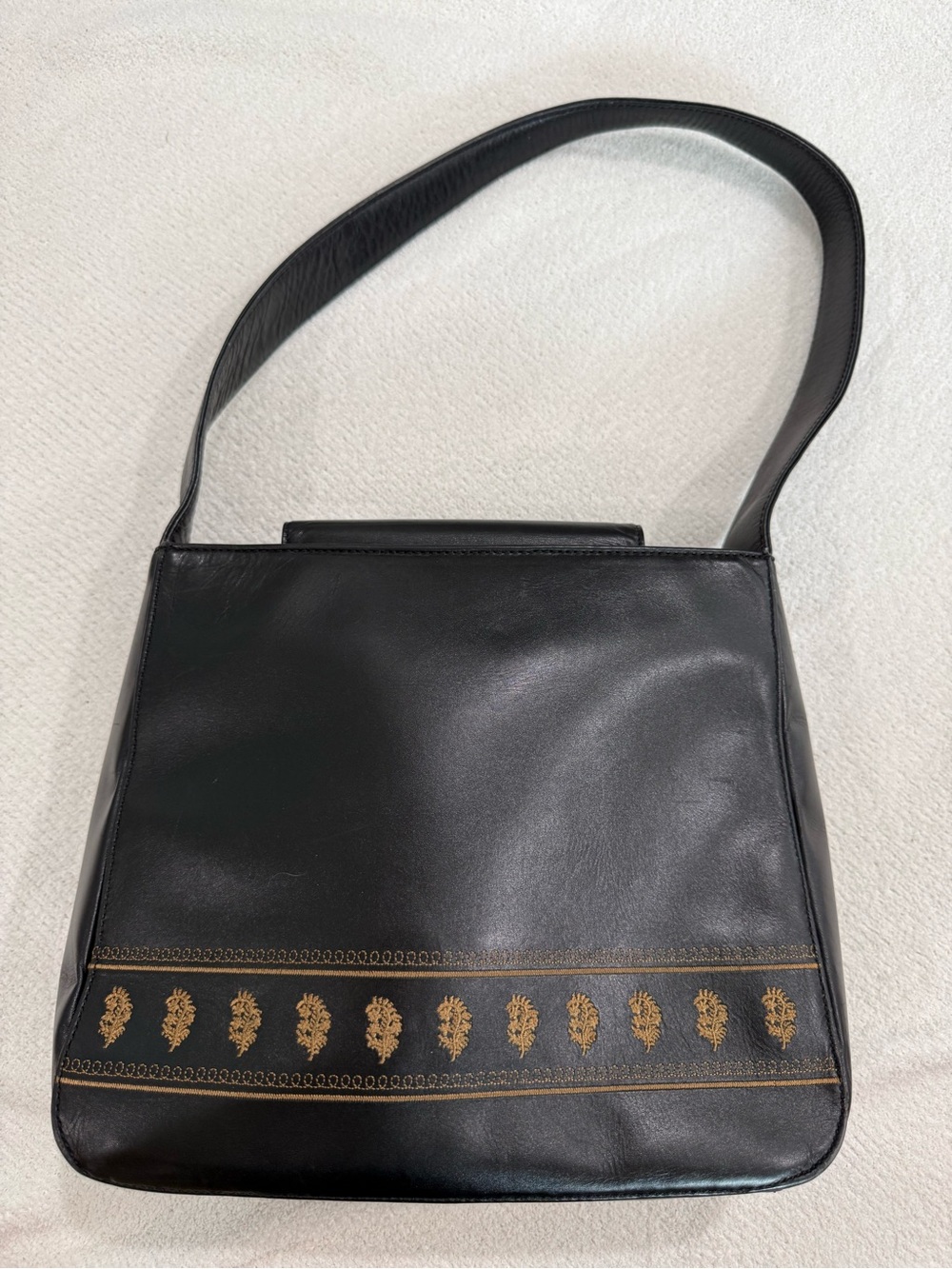 Apostrophe Black Shoulder Bag with Gold Trim